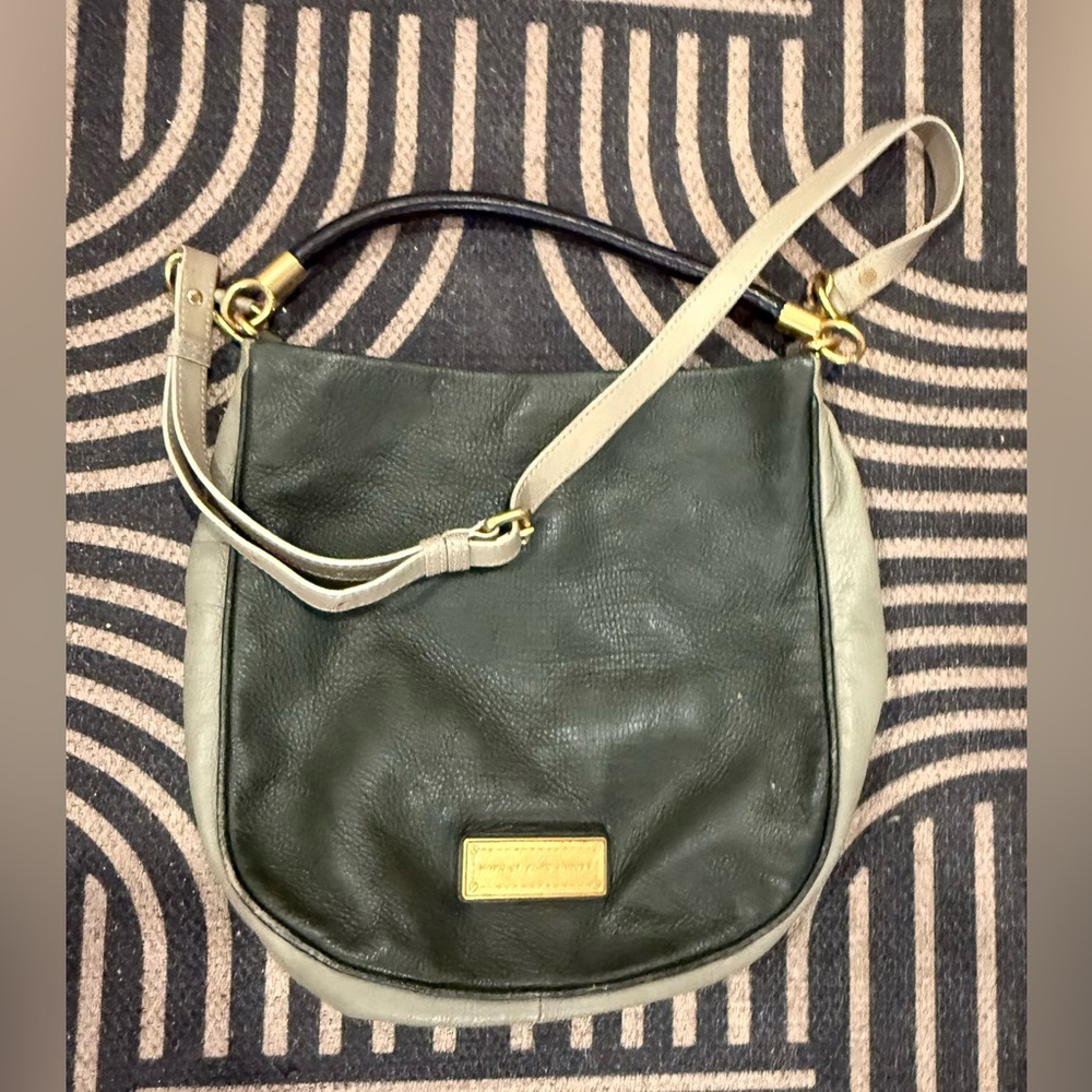 Marc Jacobs Dark Blue and Gray Crossbody Leather Hobo Bag